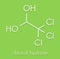 Chloral hydrate sedative and hypnotic drug molecule. Skeletal formula.