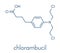 Chlorambucil leukemia drug molecule. Nitrogen mustard alkylating agent mainly used to treat chronic lymphocytic leukemia CML..