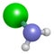 Chloramine (monochloramine) disinfectant molecule. 3D rendering.  Readily decomposes, resulting in hypochlorous acid formation.