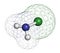 Chloramine (monochloramine) disinfectant molecule. Readily decomposes, resulting in hypochlorous acid formation. Atoms are