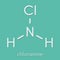 Chloramine monochloramine disinfectant molecule. Readily decomposes, resulting in hypochlorous acid formation. Skeletal formula.