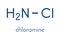 Chloramine monochloramine disinfectant molecule. Readily decomposes, resulting in hypochlorous acid formation. Skeletal formula.