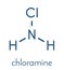 Chloramine monochloramine disinfectant molecule. Readily decomposes, resulting in hypochlorous acid formation. Skeletal formula.