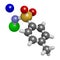 Chloramine-T (tosylchloramide) disinfectant molecule. 3D rendering.  Atoms are represented as spheres with conventional color