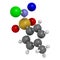 Chloramine-T (tosylchloramide) disinfectant molecule. 3D rendering.  Atoms are represented as spheres with conventional color