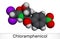 Chloramphenicol molecule. It is bacteriostatic broad-spectrum antibiotic. Molecular model. 3D rendering