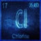 Chlorine chemical element, Sign with atomic number and atomic weight