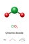 Chlorine dioxide, ClO2, ball-and-stick model, molecular and chemical formula