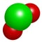 Chlorine dioxide (ClO2) molecule. Used in pulp bleaching and for disinfection of drinking water