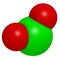 Chlorine dioxide (ClO2) molecule. Used in pulp bleaching and for disinfection of drinking water