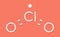 Chlorine dioxide ClO2 molecule. Used in pulp bleaching and for disinfection of drinking water. Skeletal formula.