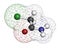 Chloroacetamide preservative molecule. 3D rendering. Atoms are represented as spheres with conventional color coding: hydrogen (