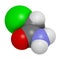 Chloroacetamide preservative molecule. 3D rendering. Atoms are represented as spheres with conventional color coding: hydrogen .