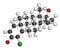 Chlorodehydromethyltestosterone (CDMT) androgenic and anabolic steroid molecule, used in sports doping. 3D rendering. Atoms are