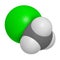 Chloromethane (methyl chloride) molecule. 3D rendering.  Atoms are represented as spheres with conventional color coding: hydrogen