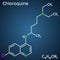 Chloroquine, chloraquine, aminoquinoline, C18H26ClN3 molecule. It is used for the treatment of malaria, hepatic amoebiasis, lupus