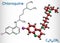 Chloroquine, chloraquine, aminoquinoline, C18H26ClN3 molecule. It is used for the treatment of malaria, hepatic amoebiasis, lupus