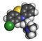 Chlorpromazine CPZ antipsychotic drug molecule. Used to treat schizophrenia.