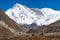 Cho Oyu mountain peak, sixth highest mountain peak in the world view from Gokyo village. Himalaya mountains range in Nepal