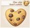 Choc chip heart cookies illustration. Cartoon vector icon