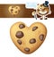 Choc chip heart cookies illustration. Cartoon vector icon isolated on white background