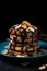 Chocolate almond banana pancakes on colorful backdrop, enticing with decadent layers
