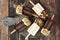 Chocolate and almond dipped popsicles on a dark background