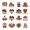 Chocolate badges. Logo design for sweets cacao beans desserts cooking symbols vector concepts