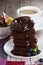 Chocolate baked donuts stacked