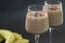 Chocolate banana milkshake made with frozen bananas, cocoa and chilled milk