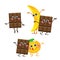 Chocolate, banana, orange, vector characters