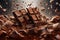 A chocolate bar being broken apart with a dramatic, close-up shot that captures the texture of the chocolate and the sound of the