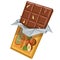 Chocolate bar with hazelnut. Milk chocolate. Sweetened block made from roasted and ground cacao seeds. Milk chocolate bar