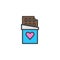 Chocolate bar with heart filled outline icon