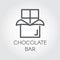 Chocolate bar icon. Dessert food line logo. Sweet snack graphic pictograph. Cocoa product in outline design. Vector