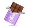 Chocolate bar in opened purple wrapped and foil