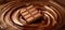 Chocolate bar over melted dark chocolate swirl liquid background. Confectionery concept backdrop