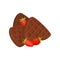 Chocolate Belgian waffles and red ripe strawberry. Tasty dessert for breakfast. Flat vector element for menu or poster