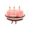 Chocolate Birthday Cake With Three Candles Children Birthday Party Attribute Cartoon Happy Humanized Character In Girly