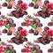 Chocolate block, chocolate candies, flowers. Seamless food pattern. Watercolor