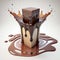 Chocolate blocks splashing in a liquid chocolate splash explosion in the air