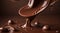 chocolate on a brown background, liquid chocolate on abstract backgroumd, pouring chocolate on brown background