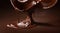 chocolate on a brown background, liquid chocolate on abstract backgroumd, pouring chocolate on brown background