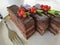 Chocolate brown cake, red currant, mint flavor tasty lunch cutting baked dish pastry white wooden