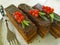 Chocolate brown cake, red currant, mint nutrition composition biscuit tasty lunch cutting baked dish pastry white wooden