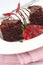 Chocolate brownies with strawberries and cream