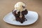 Chocolate brownies with vanilla ice cream
