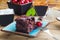 Chocolate cake - brownie - decorated with cherries