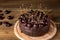 Chocolate Cake Decorated with Cherries with Chocolate Horizontal Rustic Dark Photo Tasty and Beautiful Cake