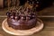 Chocolate Cake Decorated with Cherries with Chocolate Horizontal Rustic Dark Photo Tasty and Beautiful Cake